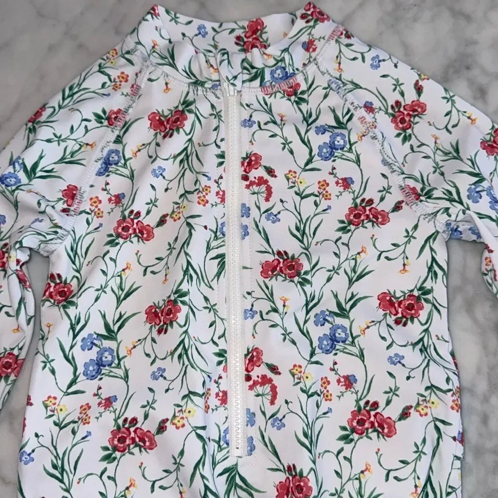 NWOT JANIE AND JACK FLORAL RASH GUARD SWIMSUIT 12/18M